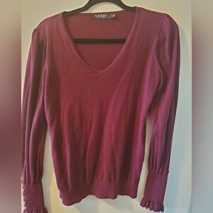 Lauren Ralph Lauren Kientana Cotton Blend Sweater siE small red/oxblood